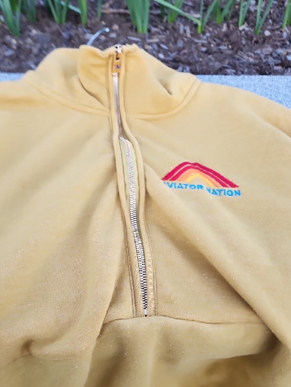 Aviator Nation Mountain Embroidery Half Zip Sweatshirt In Khaki Large - Picture 6 of 16